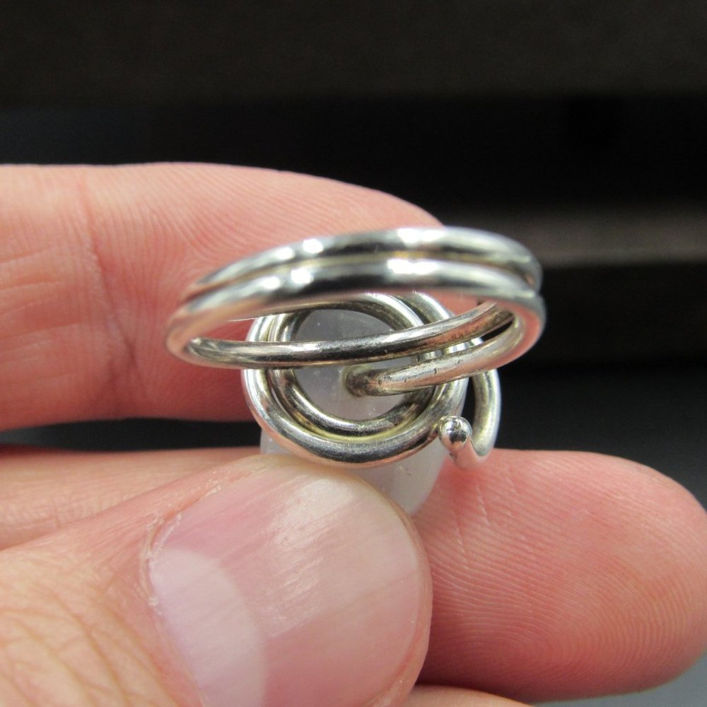 Size 5.5 Sterling Silver Handmade Wire Wrapped Glass Band Ring Vintage - Picture 6 of 9